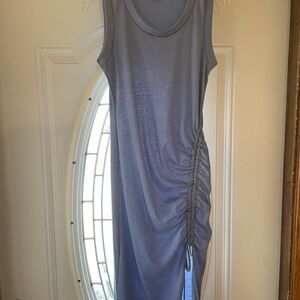 21 Saints Sleeveless Ruched Blue Dress-Size Small-Scoop Neckline